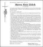 Traueranzeige Alois Zölch