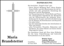 Traueranzeige Maria Brandstetter