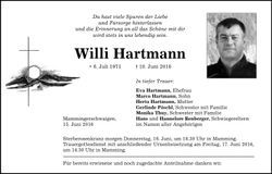 Traueranzeige Willi Hartmann
