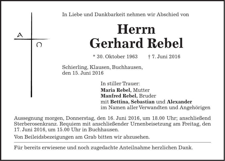 Traueranzeige Gerhard Rebel