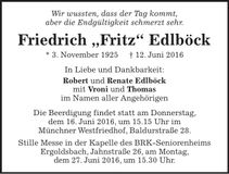 Traueranzeige Friedrich Edlböck
