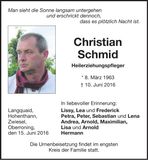 Traueranzeige Christian Schmid