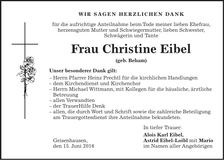 Traueranzeige Christine Eibel