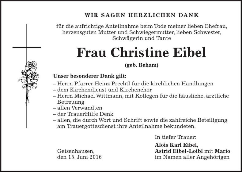 Traueranzeige Christine Eibel