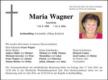 Traueranzeige Maria Wagner