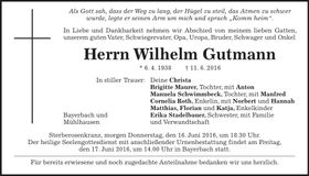 Traueranzeige Wilhelm Gutmann