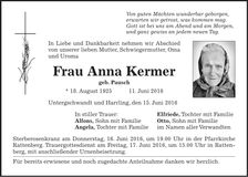 Traueranzeige Anna Kermer
