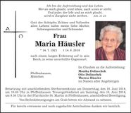Traueranzeige Maria Häusler