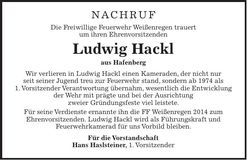 Traueranzeige Ludwig Hackl