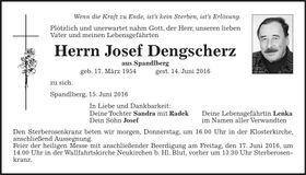 Traueranzeige Josef Dengscherz