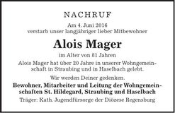 Traueranzeige Alois Mager
