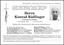 Traueranzeige Franziska Rädlinger