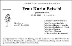 Traueranzeige Karin Beischl