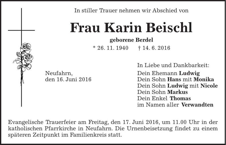 Traueranzeige Karin Beischl