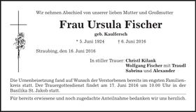 Traueranzeige Ursula Fischer