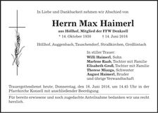 Traueranzeige Max Haimerl