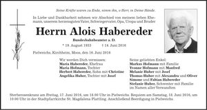 Traueranzeige Alois Habereder