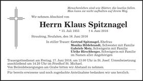 Traueranzeige Klaus Spitznagel