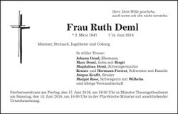 Traueranzeige Ruth Deml