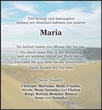 Traueranzeige Maria Wagner
