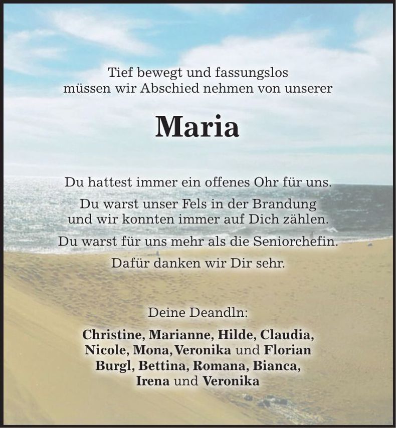 Traueranzeige Maria Wagner