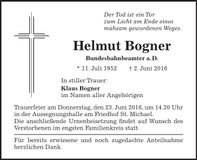 Traueranzeige Helmut Bogner
