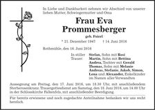 Traueranzeige Eva Prommesberger
