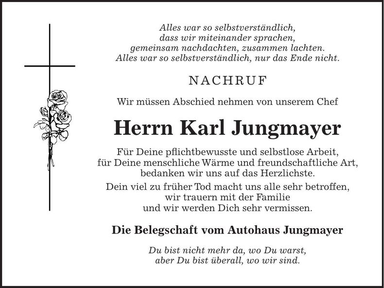 Traueranzeige Karl Jungmayer