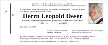 Traueranzeige Leopold Deser