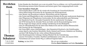 Traueranzeige Thomas Schuierer
