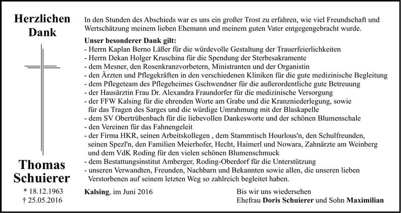 Traueranzeige Thomas Schuierer