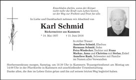 Traueranzeige Karl Schmid