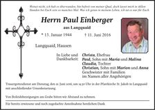 Traueranzeige Paul Einberger