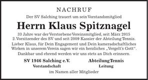 Traueranzeige Klaus Spitznagel