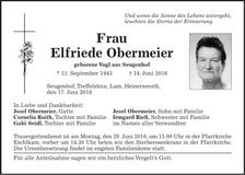 Traueranzeige Elfriede Obermeier