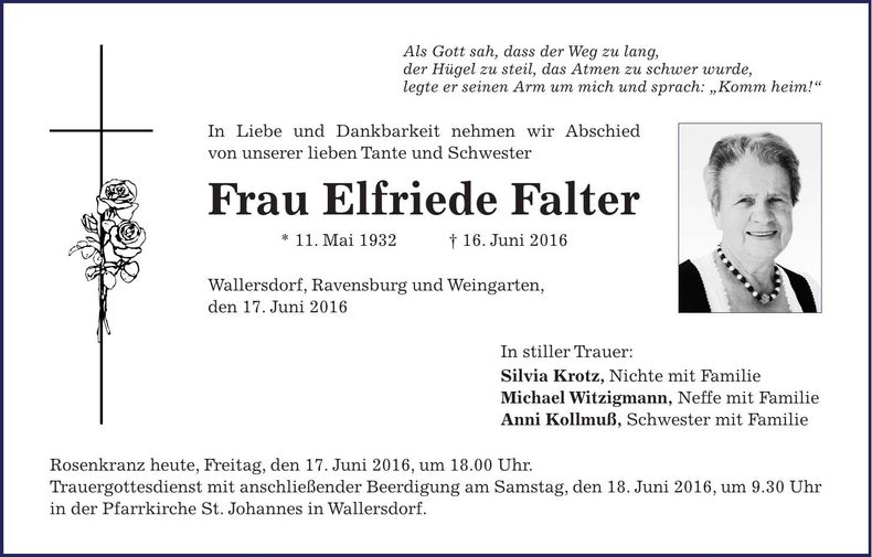 Traueranzeige Elfriede Falter
