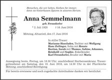Traueranzeige Anna Semmelmann