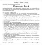 Traueranzeige Hermann Beck