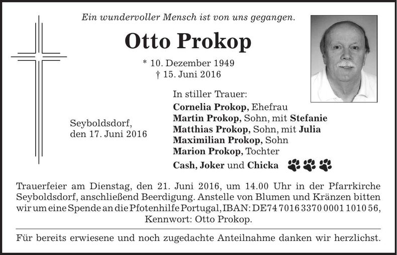 Traueranzeige Otto Prokop