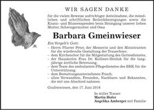 Traueranzeige Barbara Gmeinwieser