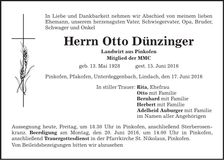 Traueranzeige Otto Dünzinger