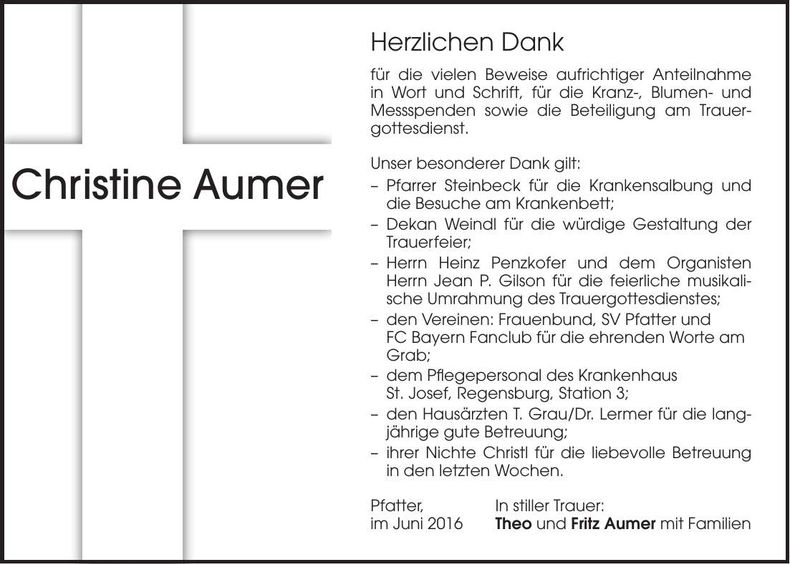 Traueranzeige Christine Aumer