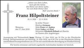 Traueranzeige Franz Hilpoltsteiner