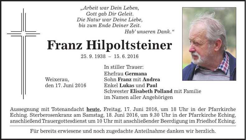 Traueranzeige Franz Hilpoltsteiner