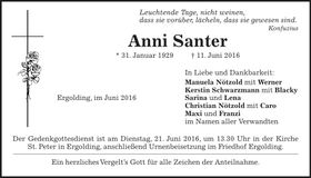 Traueranzeige Anni Santer