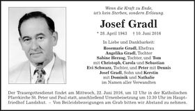 Traueranzeige Josef Gradl