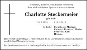 Traueranzeige Charlotte Steckermeier