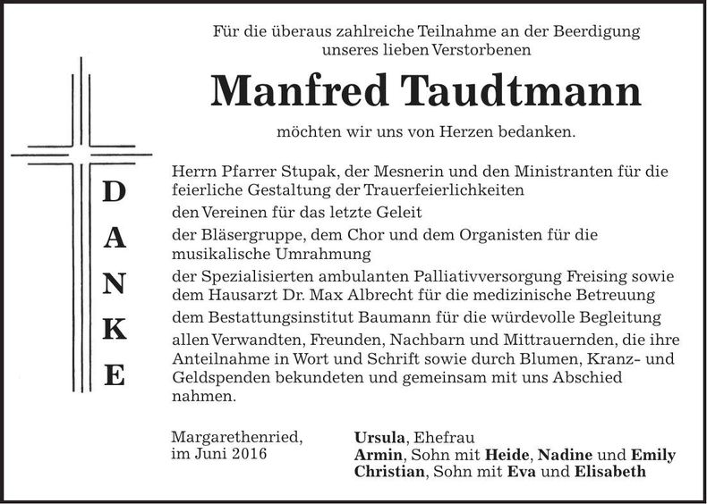 Traueranzeige Manfred Traudtmann