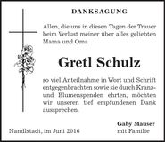 Traueranzeige Gretl Schulz