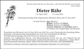 Traueranzeige Dieter Rähr